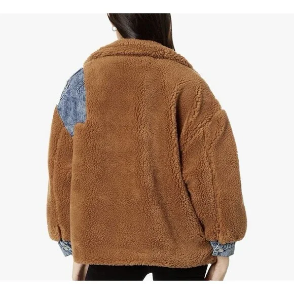 Blank NYC Under Wraps Denim And Shearling Patchwork Jacket Size XS - Picture 2 of 3